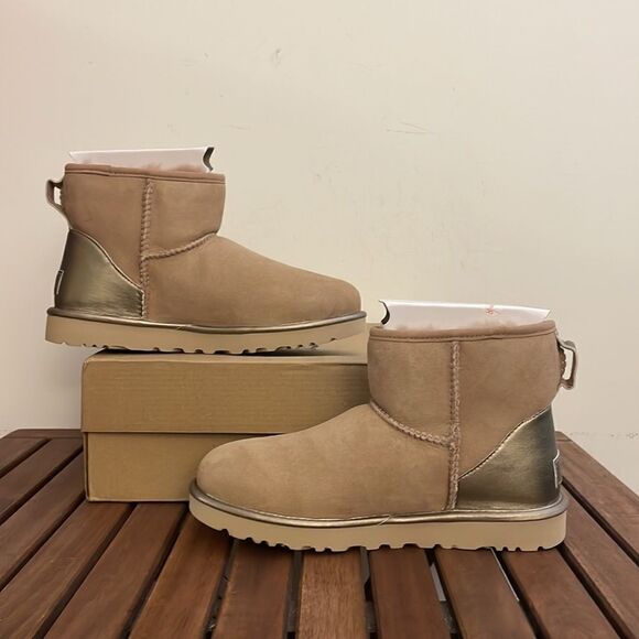UGG Classic Mini Shine Boots Brown/Metallic USA Women Size 7/UK 5/EU 38 - Picture 3 of 15